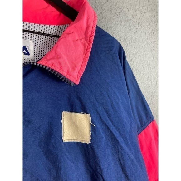 Vintage Fila Jacket Neon Pink Blue Made‎ in USA Large Full Zip Windbreaker 90s - Picture 11 of 15